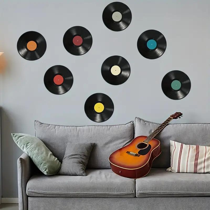 Vinyl Records Pattern Wall Sticker, 8pcs Rock And Roll Music Party Decoration Wall Sticker, Room Home Wall Decorative Sticker for Teens Boys Girls