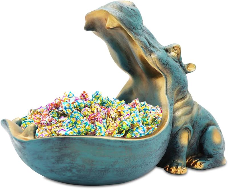 Resin Hippo Figurine - Functional Table Decor & Storage - Candy Dish - Key Bowl - Artful Sundries Container