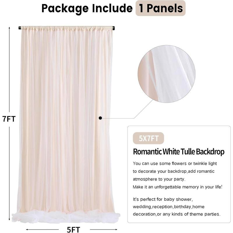 Wrinkle Free Champagne Tulle Backdrop Curtains for  Shower Party Wedding Photo Drape Backdrop for Photography Props Engagement Bridal Shower 5 Ft X 7 Ft Banners