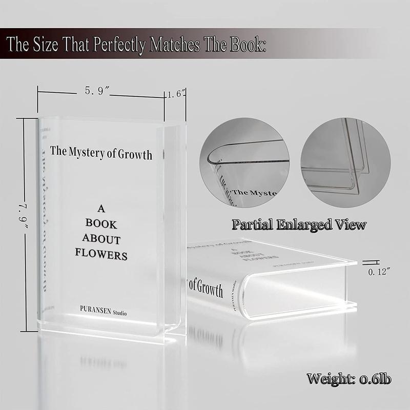 Bookend Vase for Flowers, Cute Bookshelf Decor, Unique Vase for Book Lovers, Artistic and Cultural Flavor Acrylic Vases for Home Office Decor, A Book About Flowers (Clear - B)