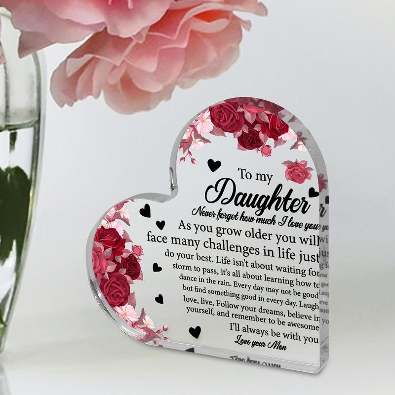 To My Daughter Letter Pattern Heart Shaped Acrylic Plaque, Creative Desktop Decoration, Encouraging Gift for Daughter, Home Decor