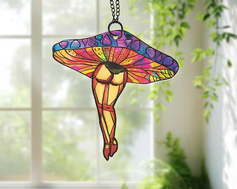 Personalized Mushroom Suncatcher Gift For Women, Mushroom Window Hanging, Mushrooms Decor, New Home Decor, Housewarming Gift