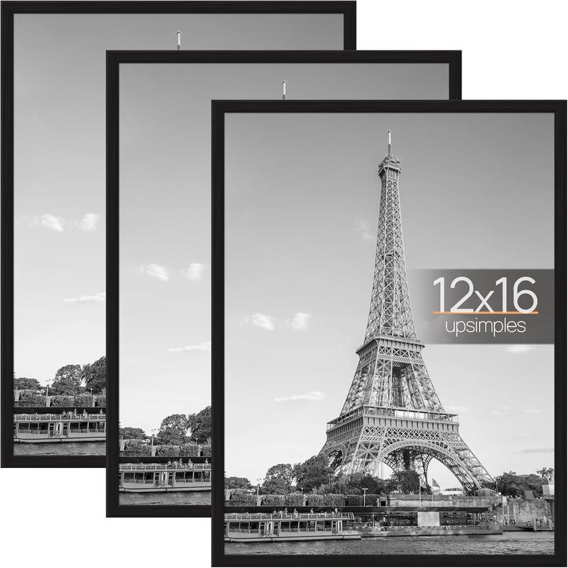 Upsimples 12X16 Frame Black 3 Pack, Picture Frames 12 X 16 for Horizontal or Vertical Wall Mounting - Slide-In Photo Frame Strips, Scratch-Proof Wall Gallery Poster Frame No Brand