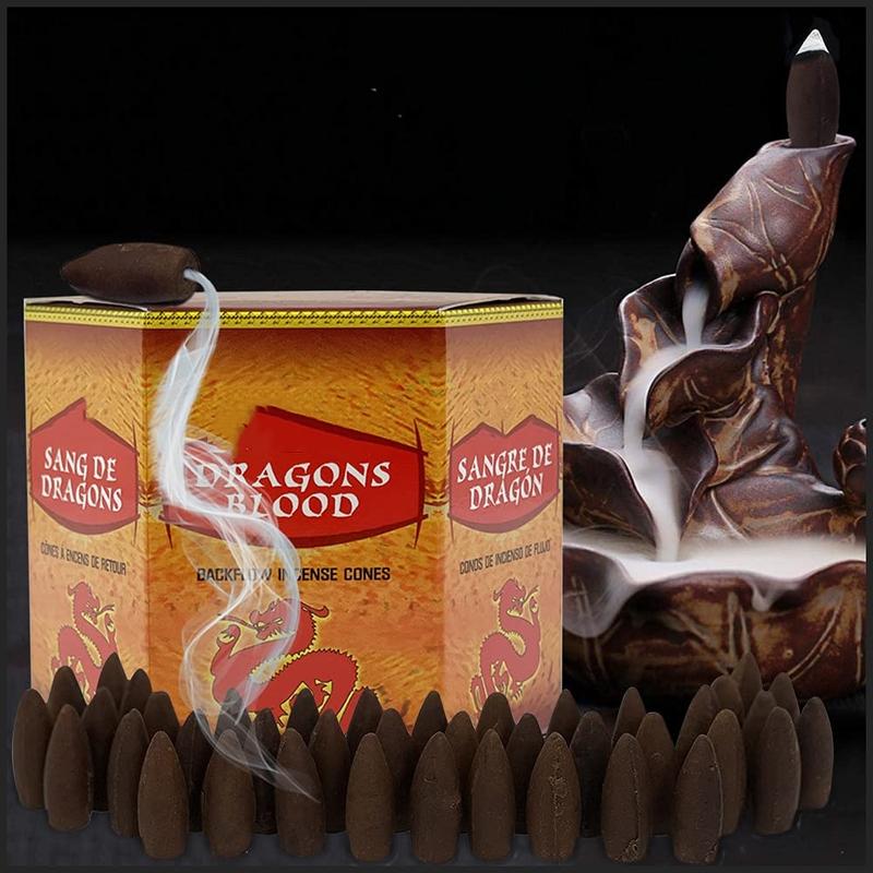 40 large Dragons Blood Hem scented backflow incense cones for waterfall aromatic smoke effect.