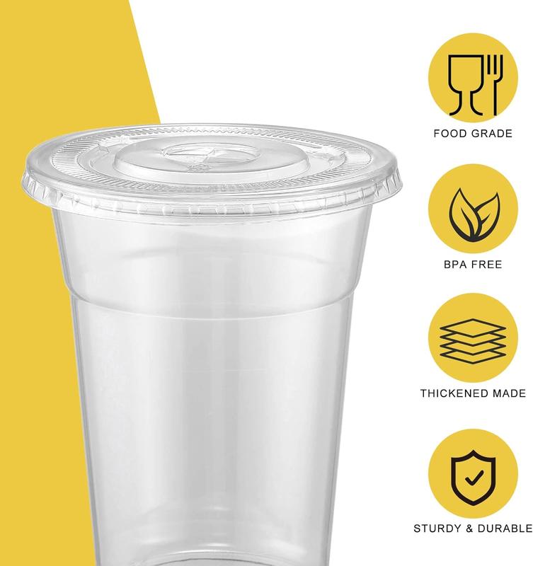 [100 sets -16 oz] Plastic cup with lid and straw, disposable cup suitable for iced coffee, smoothies, milkshakes, cold drinks - transparent