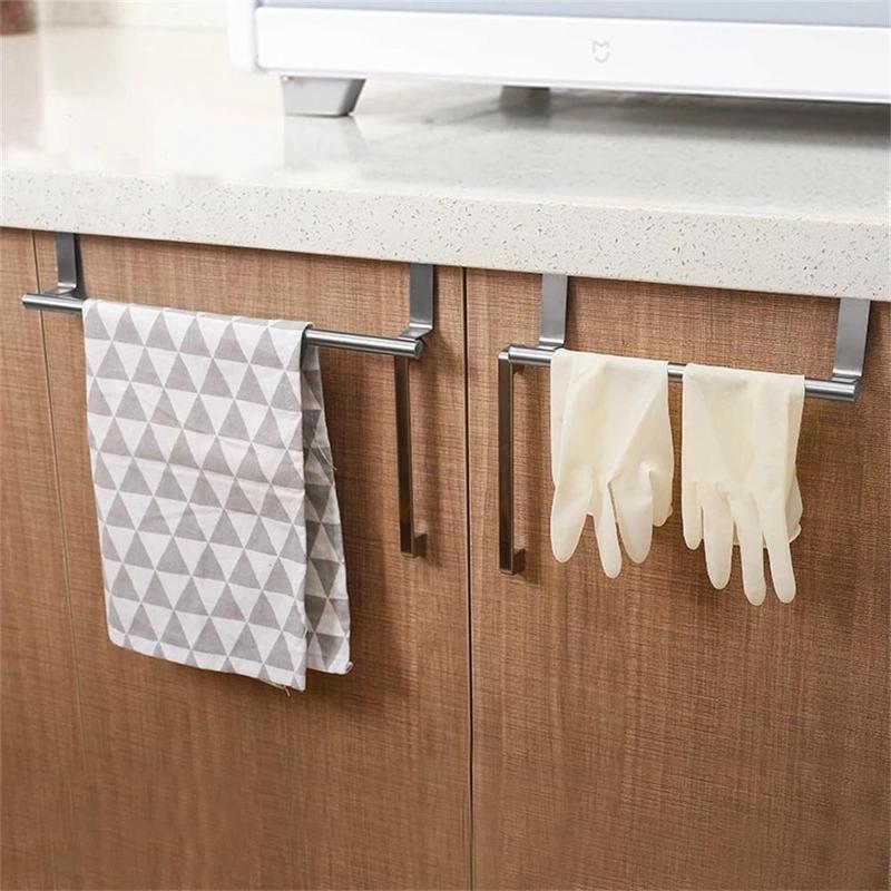 Stainless Steel Over Cabinet Door Rack, 1 Count Durable Towel Hanging Storage Holder, Towel Hanging Organizer for Kitchen Bathroom