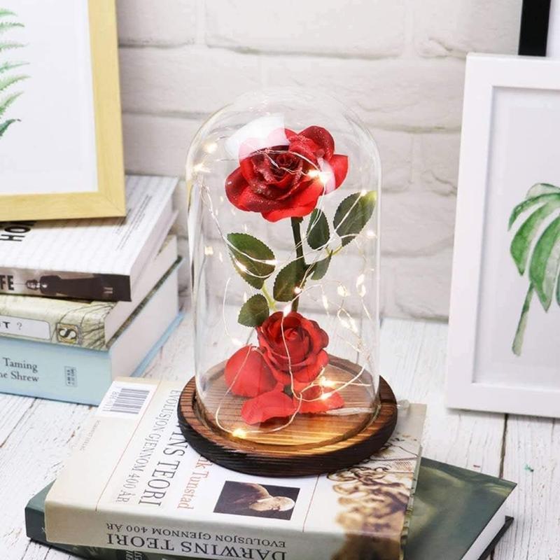 Purchase Products Beauty and the Beast Roses, Ladies Gift Ideas Birthday, Anniversary Rose Gift Decoration Artificial Flower Gift Romantic Red Silk Roses, Flowers in Glass Dome   Plants Ornaments