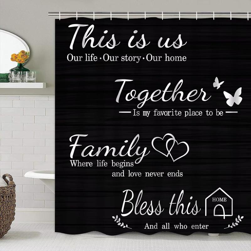 Family Shower Curtain Set Black Home Bathroom Set with Shower Curtain and Rugs and Accessories Bathroom Decor Curtain with 12 Hooks