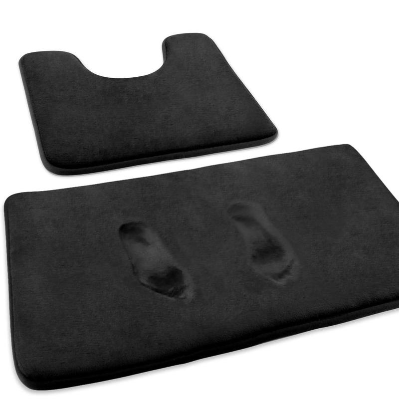 Memory Foam Bath Mat Set, Extra Soft 2 Piece Bathroom Rugs Non Slip and Absorbent Mats, 20x31 Inches Floor Mat, 20x20 Inches U-Shaped Contour Rug for Tub Shower & Bath Room, Black