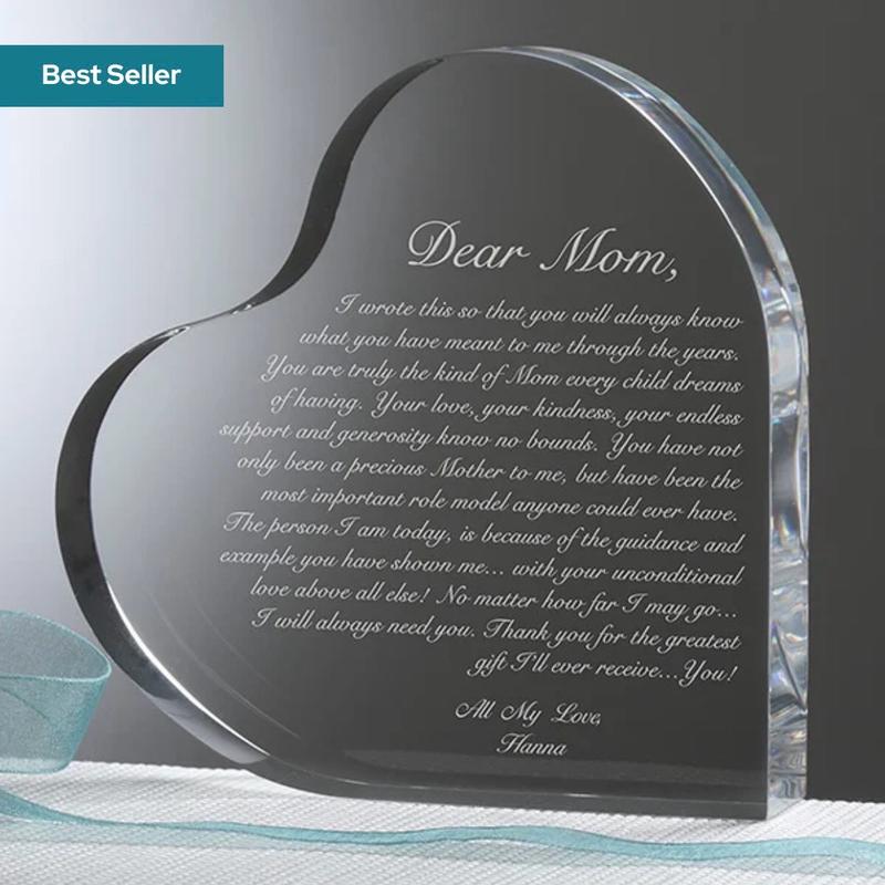 Heart-Shaped Glass Letter: A Keepsake to Thank Mom for Her Support - Personalized Gift Idea