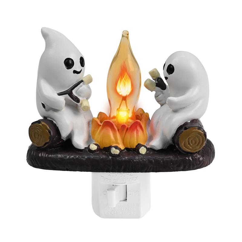 Festival Ghost Campfire Flickering Night Light, 3D LED Fake Fire Lamp,  2024 New Spooky Lights Candles Halloween Decoration Night Light for Home, Halloween Nightlight Indoor Decorations