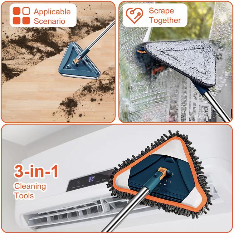 360° Spinning Head Long Handle Wall Cleaner Adjustable Length Wall Mop Floor Wall Washing Cleaning Tool  for Walls Dust Ceiling Baseboard Floors, 6 Replacement Microfiber Chenille Pads, Usable Practicable Easy Use Family Need Durability Sturdy