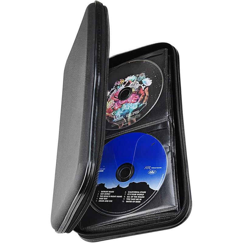 CD DVD Case, 72 Capacity Heavy Duty Wallet, DVD CD Case Holder for Car, Hard Shell Sturdy Case, CD Disk Holder, DVD Disc Binder, Booklet, Protective Blu-ray Wallet (72 Capacity,Black)