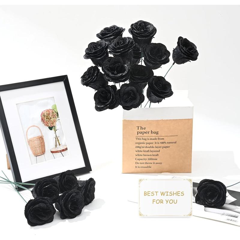 Black Glitter Roses Bouquet, DIY   Bouquet, Artificial Rose Bouquet for Valentine's Day, Anniversary, Engagement, Wedding, 36 Roses