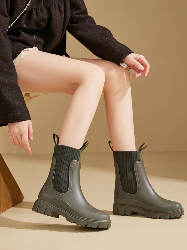 Women's Fashionable Solid Color Rain Boots, Casual Waterproof Non-slip Sock Boots for Daily Wear, Female All-match Trendy Shoes for Outdoor