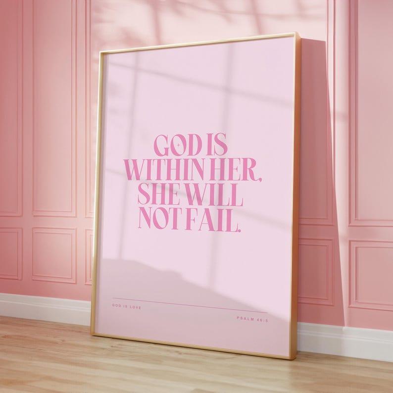 Psalm 46 5 God Is Within Her She Will Not Fail Print Christian Coquette Wall Art Modern Pastel Pink Christian Wall Art Biblical Wall Art