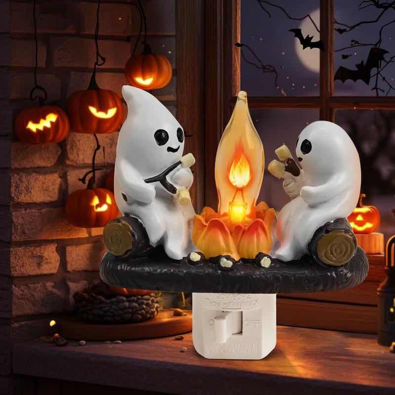 Festival Ghost Campfire Flickering Night Light, 3D LED Fake Fire Lamp,  2024 New Spooky Lights Candles Halloween Decoration Night Light for Home, Halloween Nightlight Indoor Decorations