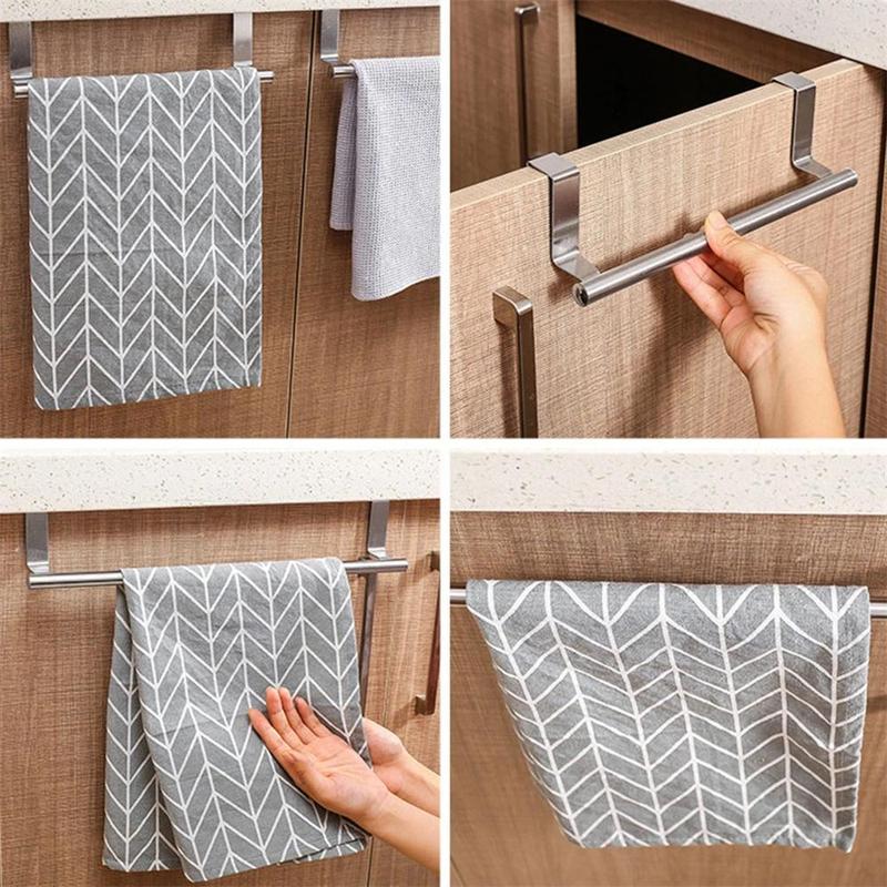 Stainless Steel Over Cabinet Door Rack, 1 Count Durable Towel Hanging Storage Holder, Towel Hanging Organizer for Kitchen Bathroom