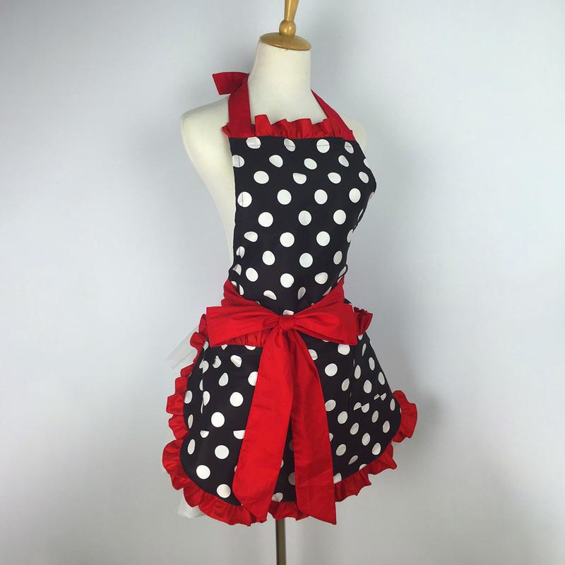 NEW Cute Apron Retro Polka Dot Aprons Ruffle Side Vintage Cooking Aprons with Pockets Adjustable Kitchen Aprons for Women Girls Waitress Chef Mother's Day Gift(Red)