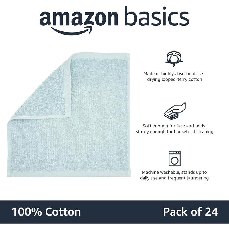 face Towels for bathroom, Extra Absorbent washcloth, Fast Drying - salon towel - 24 Pack Ice Blue (12 x 12 inches)