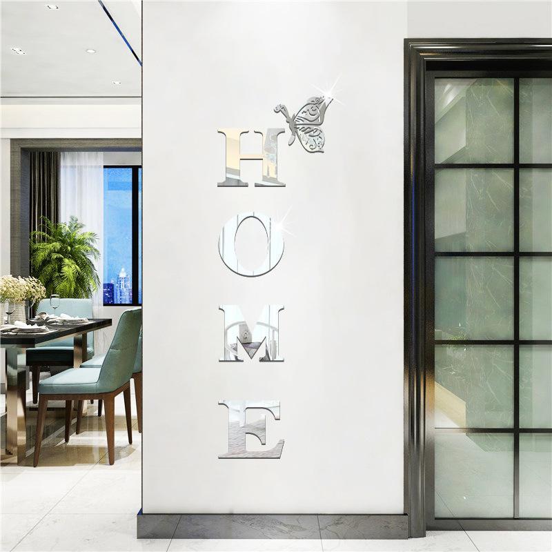 Home Letter Design Wall Sticker, Decorative 3D Mirror Wall Decal, Creative Self Adhesive Wall Decor for Home Living Room Bedroom, Men Gifts