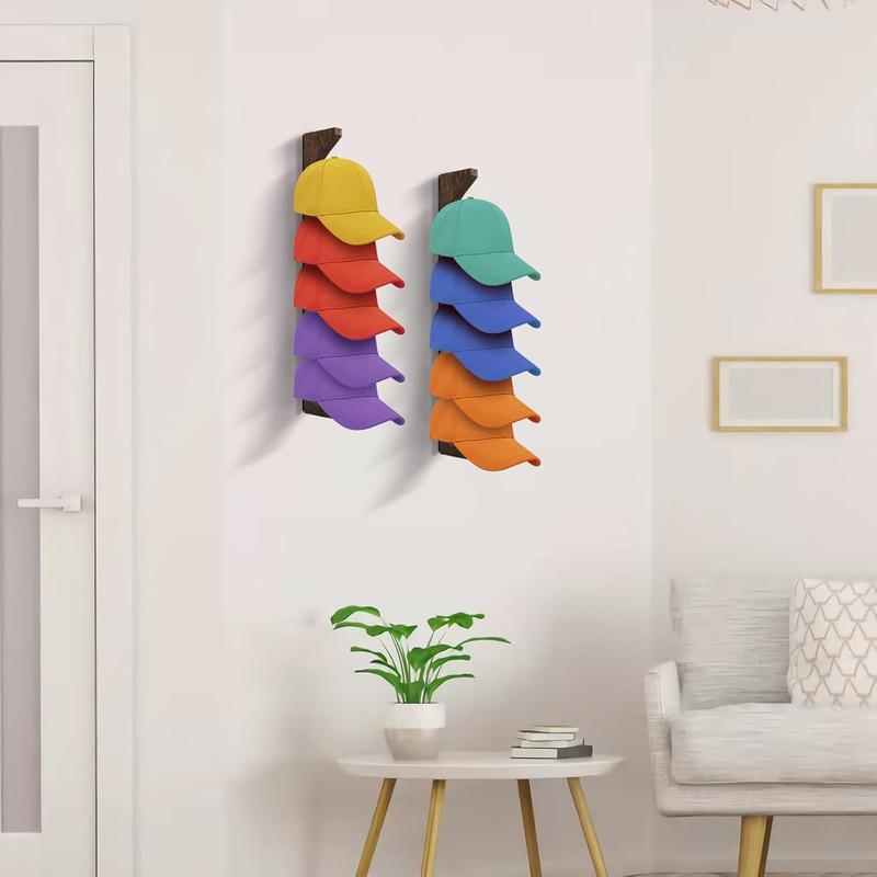 2 count Hat Rack for Baseball Caps, Wall Mounted Wooden Hat Storage Organizer Hanger, Wall Vertical Hat Holder Caps Display Hangable