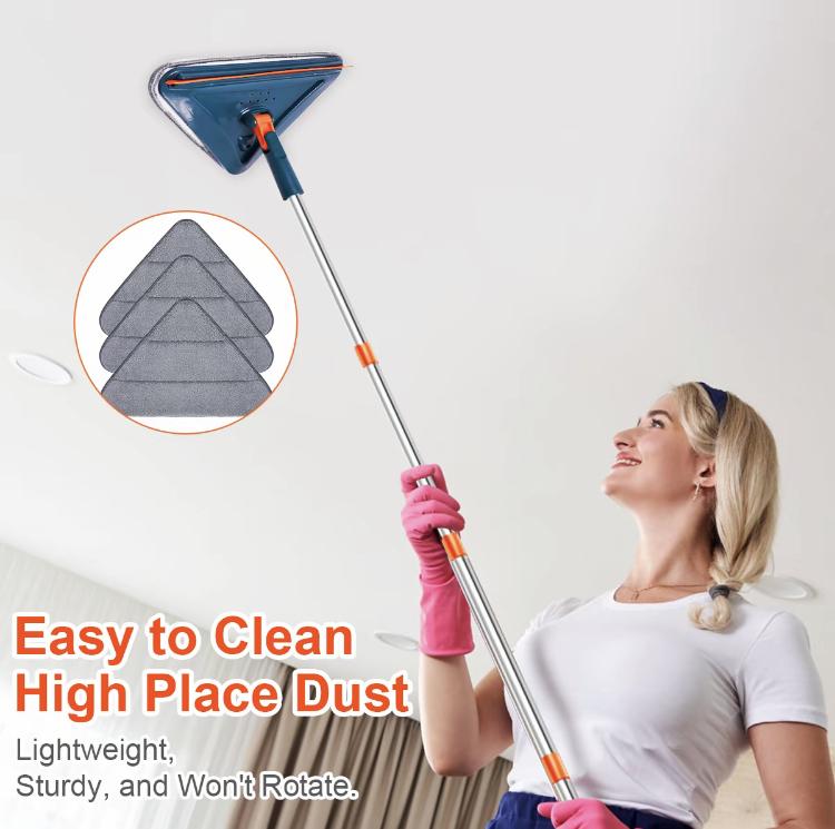 360° Spinning Head Long Handle Wall Cleaner Adjustable Length Wall Mop Floor Wall Washing Cleaning Tool  for Walls Dust Ceiling Baseboard Floors, 6 Replacement Microfiber Chenille Pads, Usable Practicable Easy Use Family Need Durability Sturdy