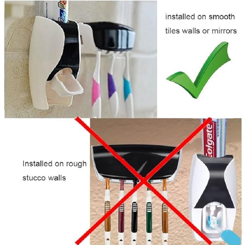 Toothbrush Holder Toothpaste Dispenser Set Dustproof with Super Sticky Pad Wall Mounted  Hands Free Toothpaste Squeezer for Family Washroom bathroom