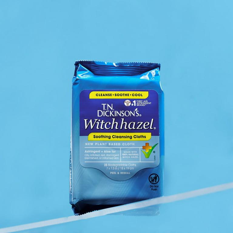 T.N. Dickinson's Witch Hazel Cleansing Cloths for Multi-Use Cleaning, 100% Natural, 25 Ct