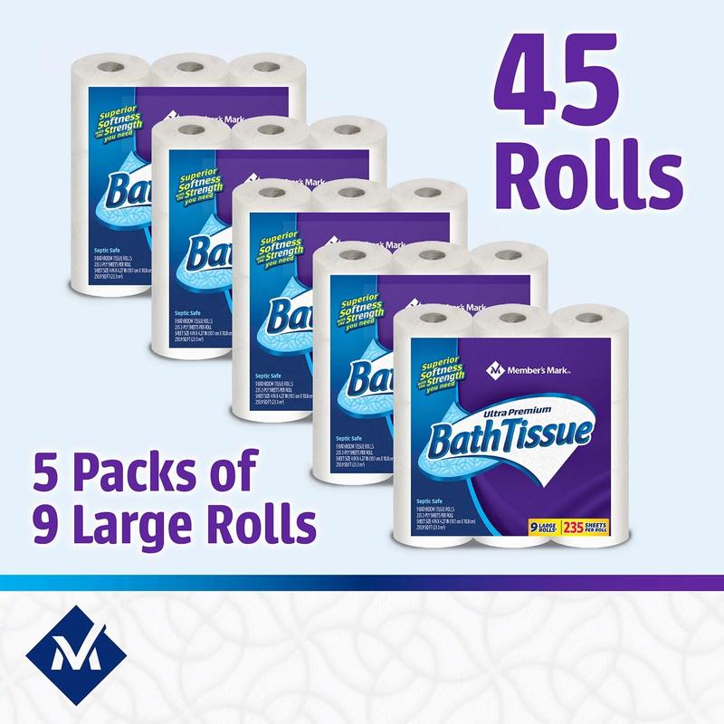 Soft and Strong Bath Tissue, 2-Ply, 235 Sheets, 45 Rolls - Ultra Premium - Wipes toilet  paper