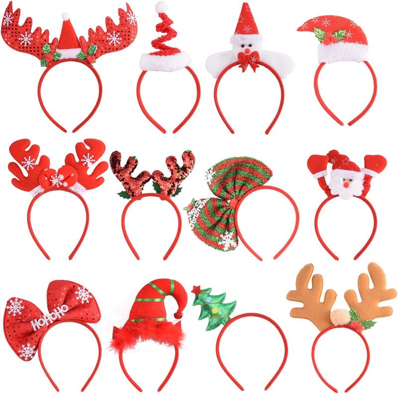 SEVEN STYLE 12 PCS Holiday Headbands,Cute Christmas head hat toppers,Great Fun and Festive for Annual Holiday and Seasons Themes, Christmas Party, Christmas Dinner, photos booth. Accessories Masks