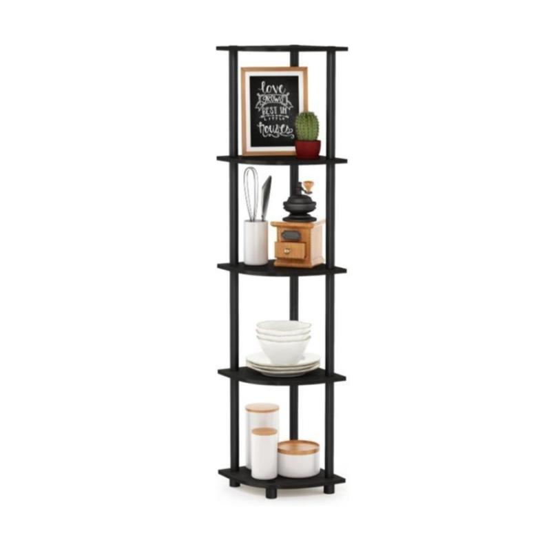 5 Tier Corner Display Rack Multipurpose Shelving Unit with Round Tube color Espresso Black Organiser