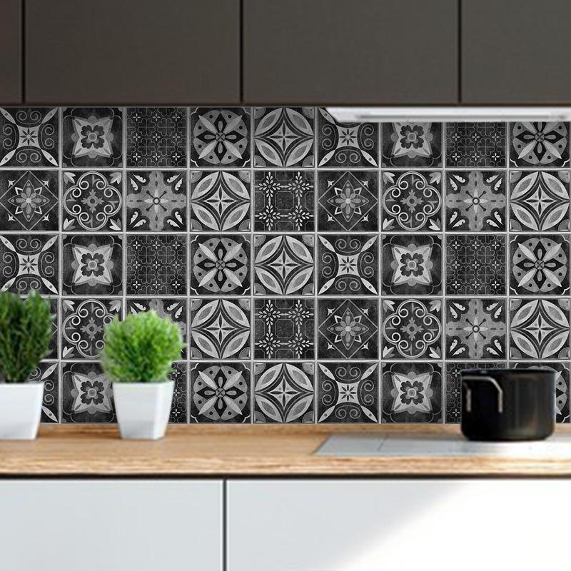 Geometric Pattern Wall Sticker, 24pcs set Self-adhesive Peel & Stick Wall Decal, Waterproof Wall Sticker for Kitchen Bathroom Decoration