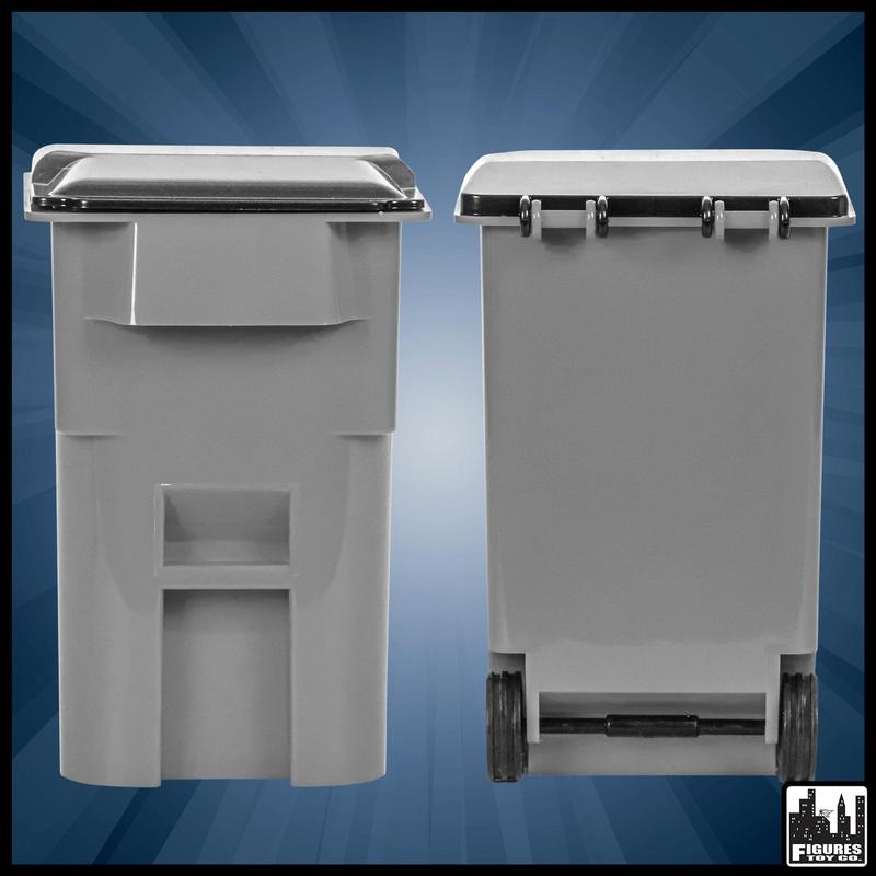 Gray Trash Can With Lid & Wheels for WWE & AEW Wrestling Figures