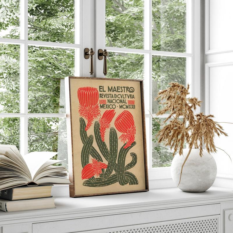 Mexico Wall Art Poster No Frame, Cactus Wall Art, Vintage Wall Art, Boho Wall Decor, Cactus Print