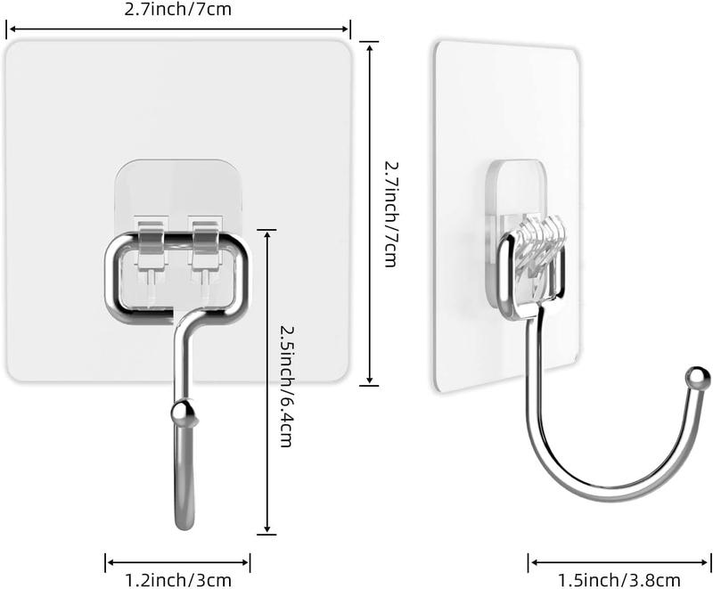 20 Pack Large Adhesive Hooks for Hanging Heavy Duty Wall Hooks 50 lbs Self Adhesive Towel Hook Waterproof Transparent Hooks