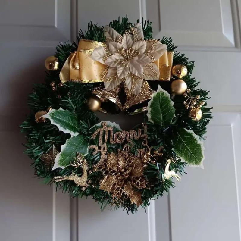 Christmas Themed Wreath, 1 Count Merry Christmas Hanging Ornament, Festive Holiday Cozy Atmosphere Decorations for Home Room Door