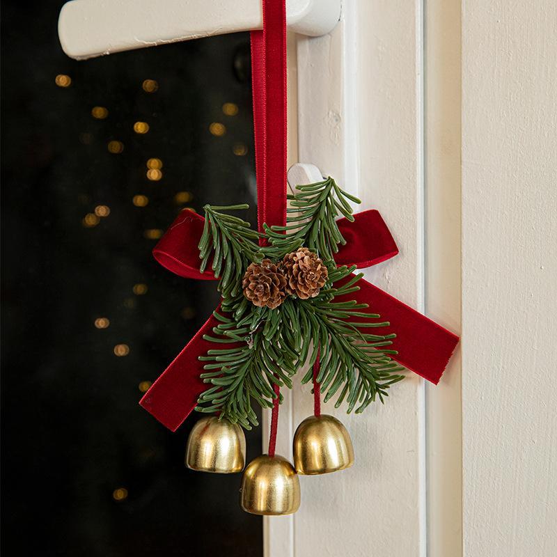 Christmas Tree & Pine Cone Design Hanging Ornament, 1 Count Bowknot Decor Hanging Decoration, Hanging Ornament for Door Handle, Wall, Car, Wall Light