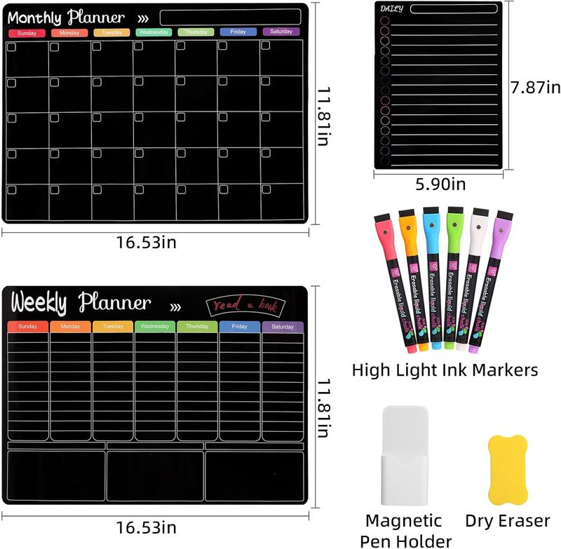 [limited time deal] Magnetic Calendar for Refrigerator Chalkboard Calendar Monthly & Weekly & Daily Planner for Fridge Wall Door - Shopping, Meal Menu, to Do List, Family Schedule Magnetic Dry Erase Calendar 16