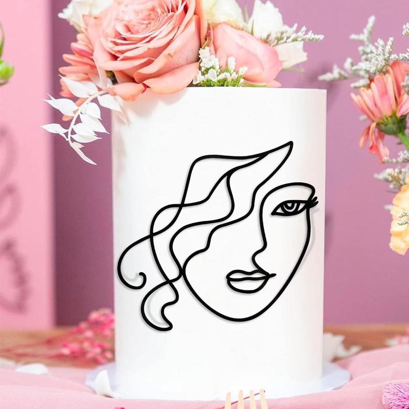 Abstract Face Design Cake Topper, 1 Count Acrylic Minimalist Art Lady Face Cake Decor, Birthday Cake Decoration Supplies, Wedding Supplies