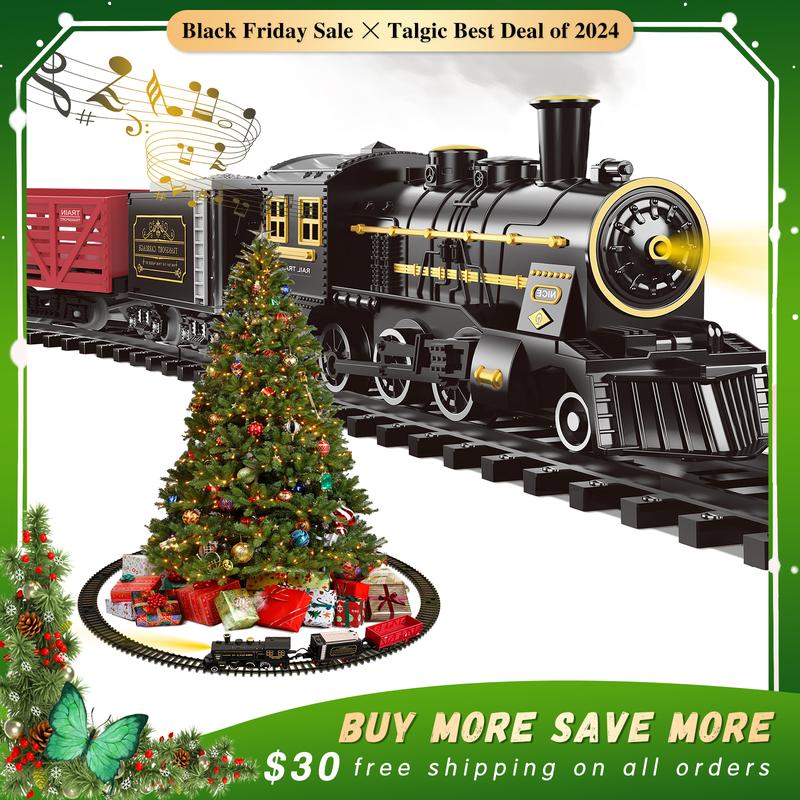 Christmas Happiness Train Set - Hanging Train Toys with Smoke Light & Sound for Boys Girls,Train Set Around Under The Christmas Tree with Steam,Carriages Tracks for 3-12 Years Old Kids Decoration Gift