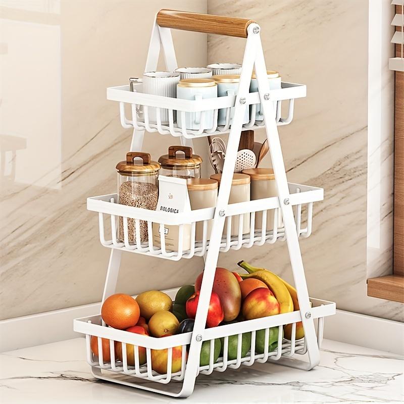 Multi-Layer Removable Fruit Basket Triple Wooden Carrying Basket Living Room Kitchen Bread Snack Storage Basket Black White Kitchen Shelf