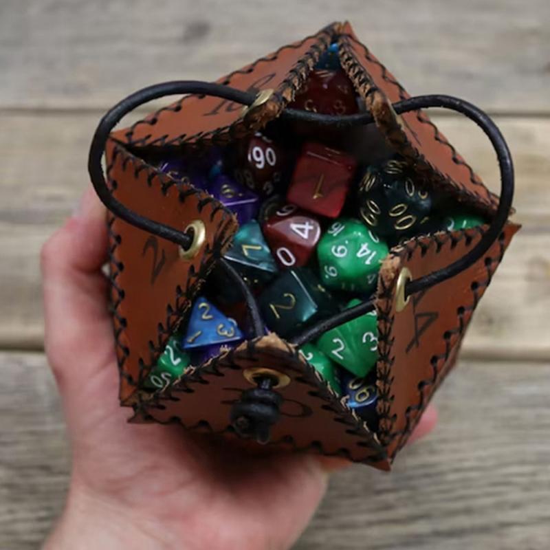 New Leather D20 Dice Bag Polygonal Dice Storage Boxes Reinforced Drawstring Dice Bags for Daily Working Wearing Gift Idea