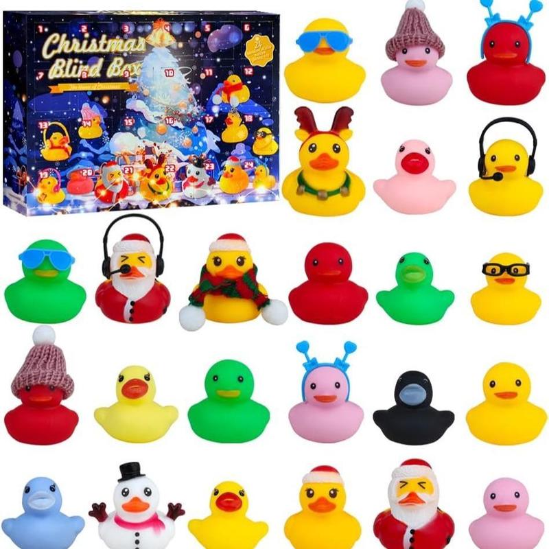 Advent Calendar Christmas Ducks,24 Days Christmas Countdown Calendar Gifts,Ducks Blind Box Holiday Party Favors, 2024 Xmas Surprise Gift, 24pcs Rubber Duck Blind Box