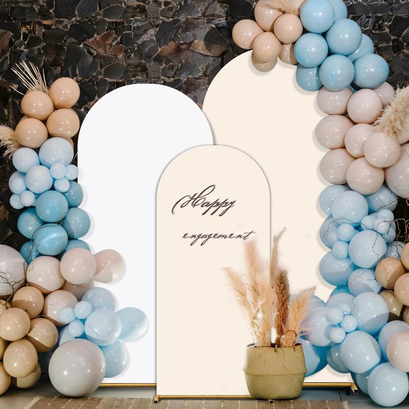 Arch Backdrop Cover Set of 3 Double Color 6ft 6.6ft 7.2ft Wedding Arch Cover Spandex Fitted Arch Covers,Round Top Chiara Arch Backdrop Cover for Baby Party Birthday Banquet Shower (White+Cream)