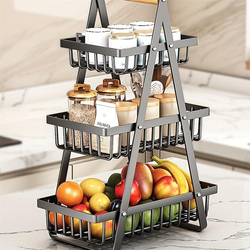 Multi-Layer Removable Fruit Basket Triple Wooden Carrying Basket Living Room Kitchen Bread Snack Storage Basket Black White Kitchen Shelf