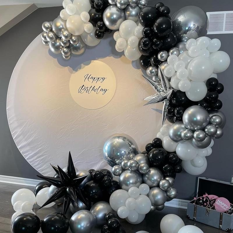 Black and Silver Balloons, 60 count 12 Inches Black White Silver Confetti Balloons with 1 Ribbon for Birthday,  Shower, Wedding, and Silver Theme Party Decoration