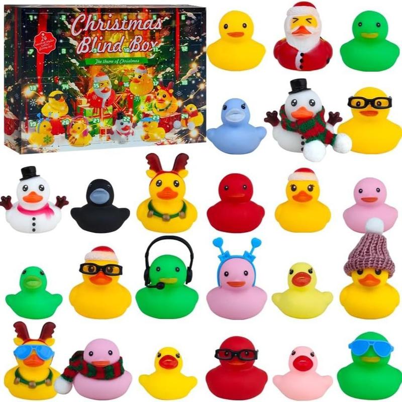 Advent Calendar Christmas Ducks,24 Days Christmas Countdown Calendar Gifts,Ducks Blind Box Holiday Party Favors, 2024 Xmas Surprise Gift, 24pcs Rubber Duck Blind Box