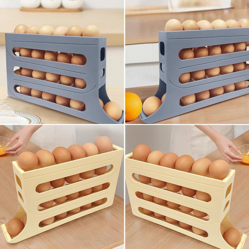 Egg Holder for Fridge, Auto Rolling Fridge Egg Organizer, 4 Tiers Large Capacity Eggs Dispenser Storage 30 Egg, Space-Saving Egg Holder Rack for Refrigerator Kichen Cabinet Boxes