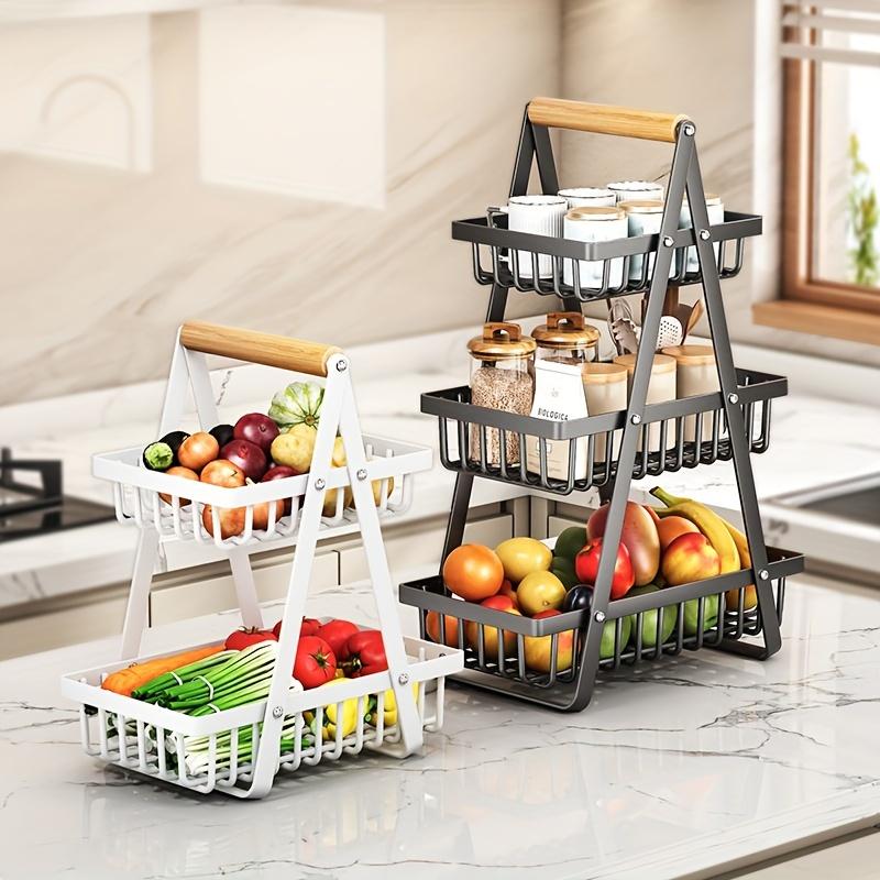 Multi-Layer Removable Fruit Basket Triple Wooden Carrying Basket Living Room Kitchen Bread Snack Storage Basket Black White Kitchen Shelf